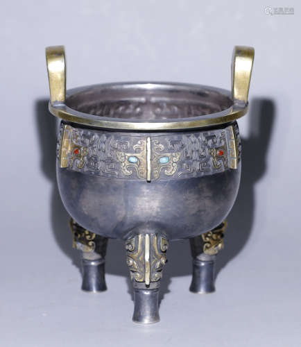 Qing Dynasty - Silver Gilt Tripod