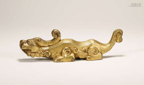 Qing Dynasty - Gilt Dragon Shape Brush Holder