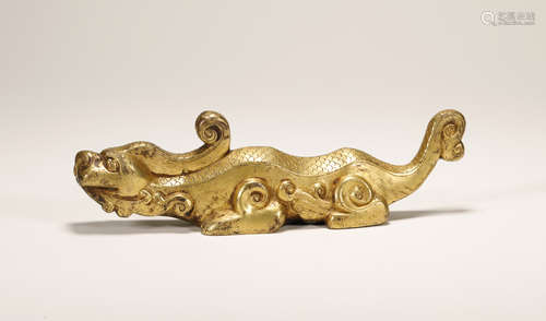 Qing Dynasty - Gilt Dragon Shape Brush Holder