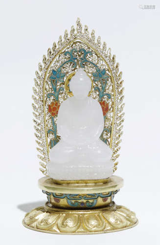 Qing Dynasty-Gold Vitreous Enamel Jade Buddha Statue