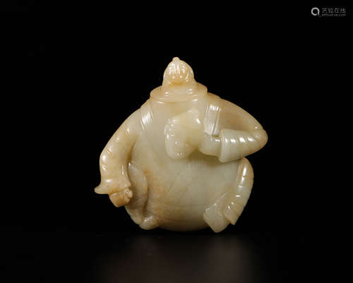 hetian jade character sculpture from Han漢代和田玉人俑型罐