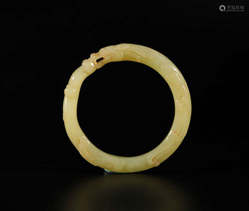 Yellow Jade Bracelet in Dragon Grain from Han漢代和田黄玉龍紋手鐲