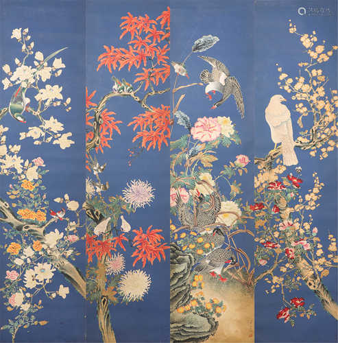 flower and birds ink and wash painting by Yigui Zou from Qing 清代水墨花鳥畫
作者；皱一貴
紙本四條瓶