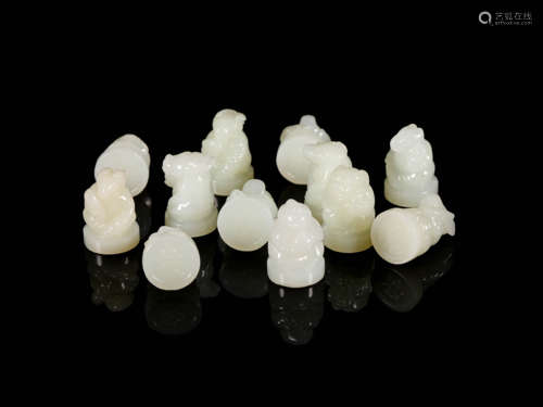 12 zodiac hetian jade seals from Qing 清代和田玉十二生肖印章