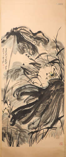 vertical water and wash painting by Daqian Zhang张大千水墨画
纸本立轴