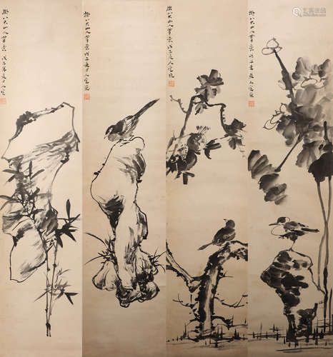 water and wash painting by Rending Fang from Qing清代水墨画
作者；方人定
纸本四条屏