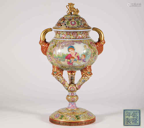 famille rose censer lamp from Qing清代粉彩西洋人物熏爐