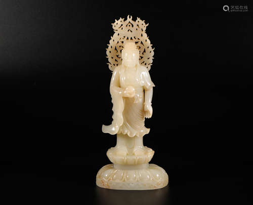 hetian jade avalokitesvara sculpture from Qing清代和田玉觀音站像