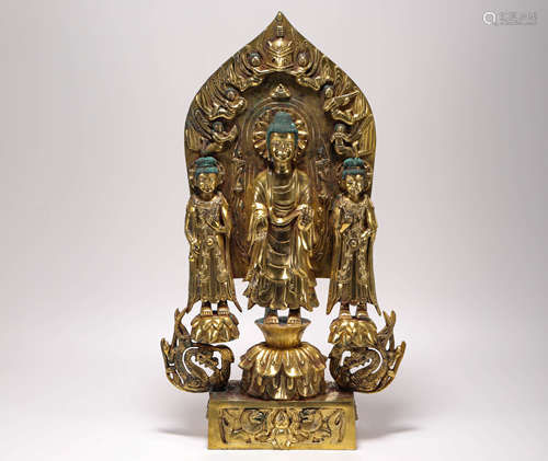 copper and gold buddha sculpture from the Northern Wei北魏銅鎏金三世佛造像