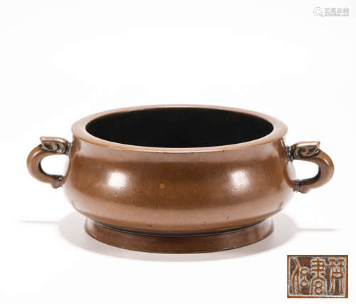 copper censer with two ears from Qing清代銅質雙耳香爐