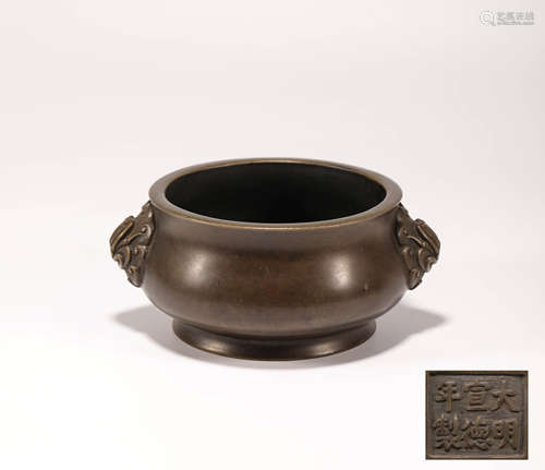 copper censer with two ears from Ming明代銅質雙獸耳香爐