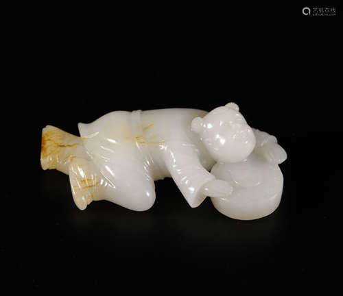 hetian jade character from Qing清代和田玉童子擊鼓