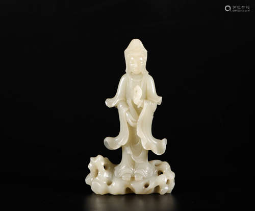 hetian jade avalokitesvara from Qing清代和田玉觀音站像