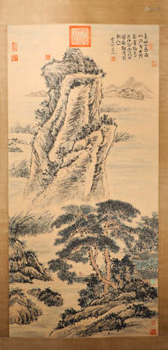 vertical water and wash painting by Xi Shi from Qing清代水墨山水畫
作者；石溪
紙本立軸