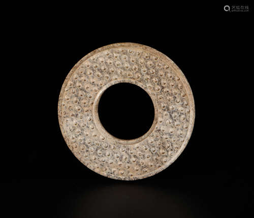 HeTian Jade Disk with Drum Grain from Han漢代和田玉鼓釘紋壁