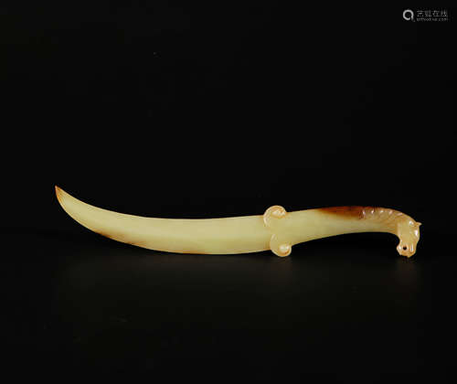 HeTian Jade Sword with Horse Head from Liao辽代和田玉马首匕首