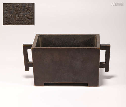 Bronze Two Ears Censer from Qing清代銅質雙耳馬槽香爐