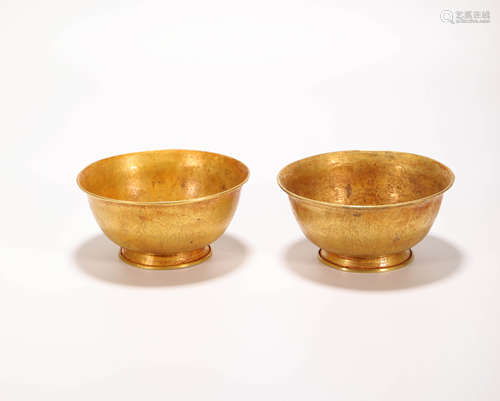 A Pair of Gold Floral Bowl from Liao遼代純金花卉紋碗一對