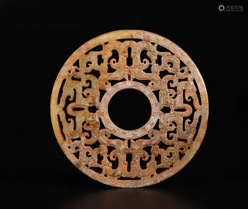 HeTian Jade Carved Dragon Disk from Zhan戰國時期和田玉鏤空龍紋壁