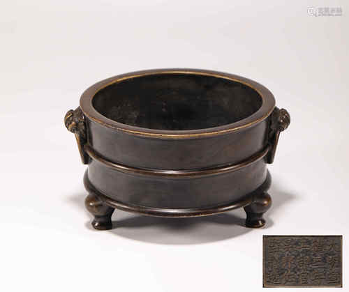 Bronze Three footed Censer from Ming明代銅質三足雙耳香爐