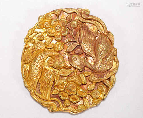 Gold Mandarin Duck Ornament from Qing清代純金鴛鴦佩飾