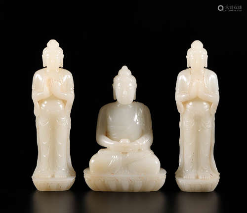 HeTian Jade A set of Buddha Statue from Qing清代和田玉三聖佛祖造像