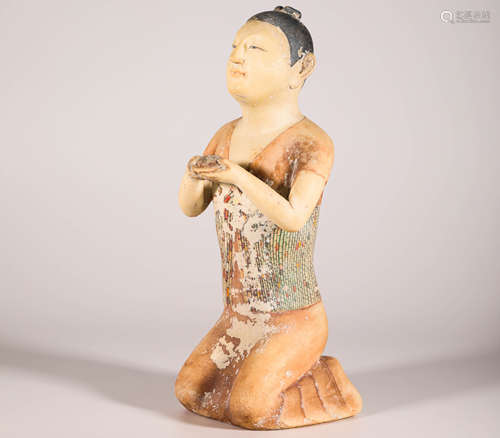 White Jade Human Statue from Northern Qi北齊時期漢白玉加彩人俑