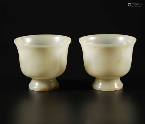 A Pair of HeTian Jade Tea Cup清代和田玉茶碗一對