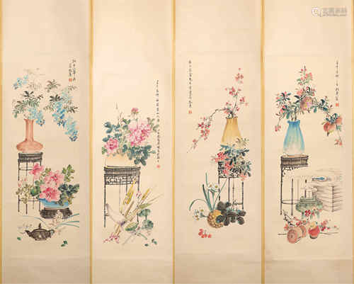 Ink Painting in Floral Drawing, vertical scroll(KongXiaoYu)清代水墨畫
作者；孔小魚
博古花卉
紙本立軸