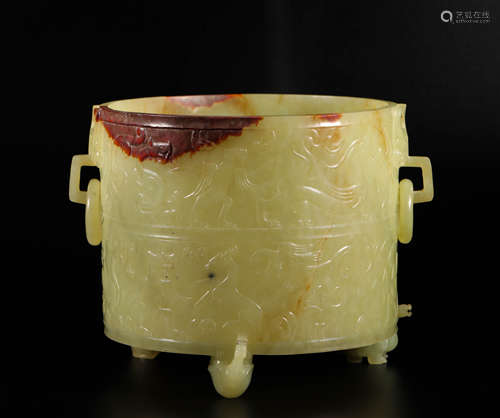 HeTian Yellow Jade Rital Tool from Han漢代和田黄玉雙耳尊