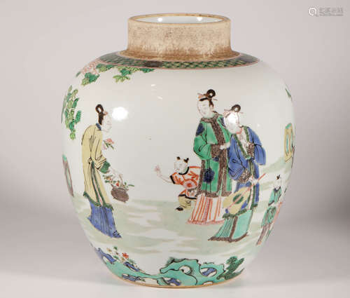 Five Colored Vase in Human Story from Qing清代五彩人物罐