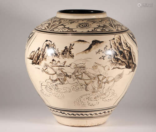 CiZhou Kiln Vase in Expedition from Qing宋代磁州窑出征图纹罐