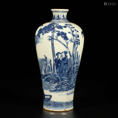 A Chinese Blue and White Landscape Porcelain Guanyin Vase