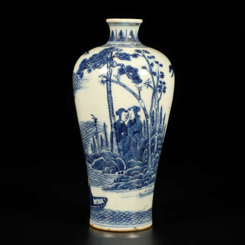 A Chinese Blue and White Landscape Porcelain Guanyin Vase