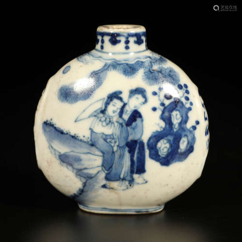 A Chinese Blue and White Figure Painted Porcelain Snuff Bottle