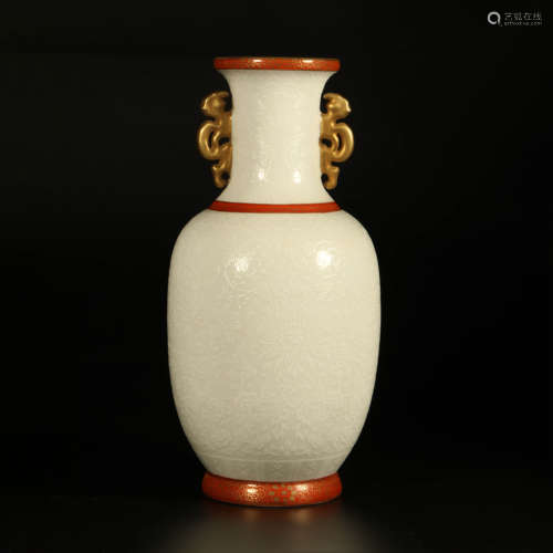 A Chinese White Ground Floral Porcelain Double Ears Vase