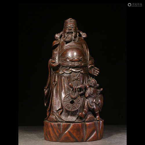 A Chinese Bamboo Carved Statue of Fortune God