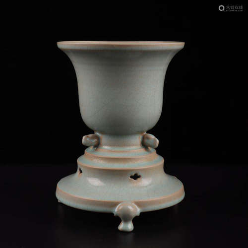 A Chinese Ru Kiln Azure Glazed Porcelain Bell-shaped Zun