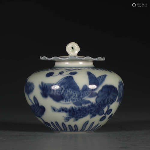 A Chinese Blue and White Painted Porcelain Jar with Cover