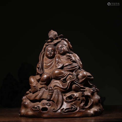 A Chinese Bamboo Carved immortal Ornament