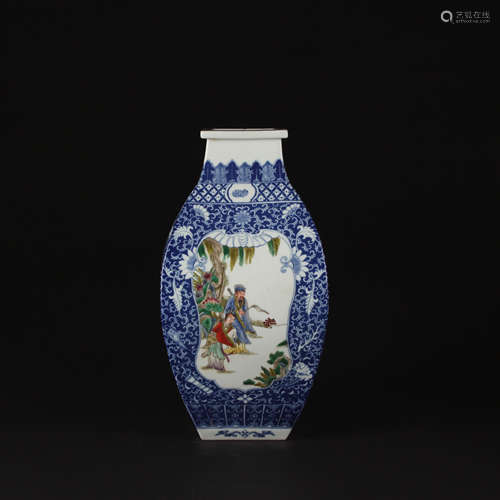 A Chinese Famille Rose Figure Painted Porcelain Square Vase