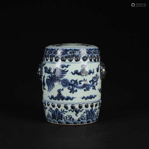 A Chinese Blue and White phoenix Pattern Porcelain Stool