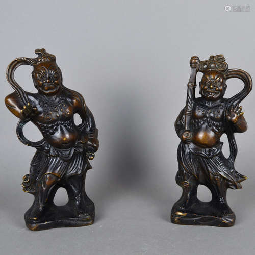 A Pair of Chinese Copper Statues of the God of Door