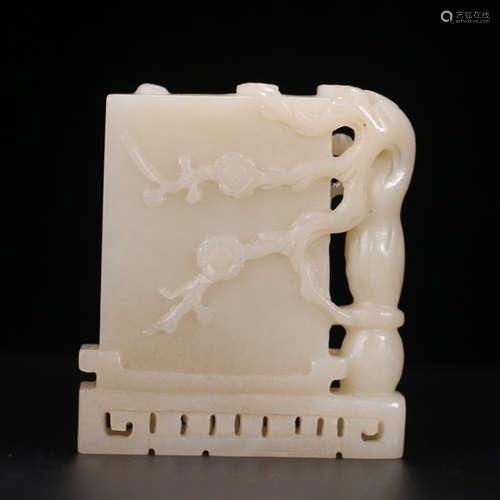 A Chinese Plum Blossom Pattern White Jade Ornament