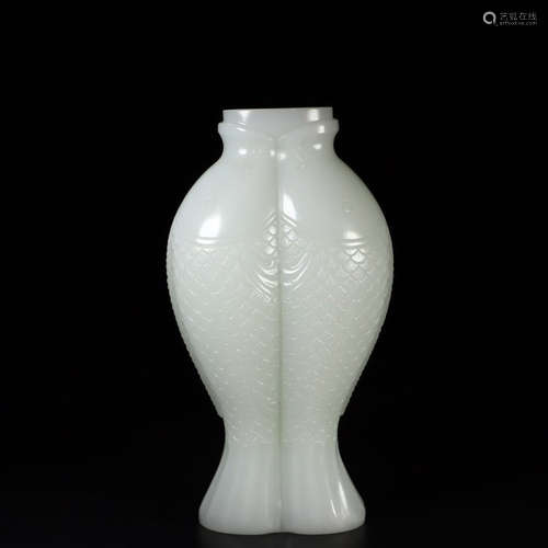 A Chinese White Jade Fish Shaped Vase