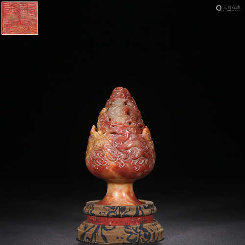 A Chinese Chi Dragon Pattern Shoushan Stone Carved Incense Burner