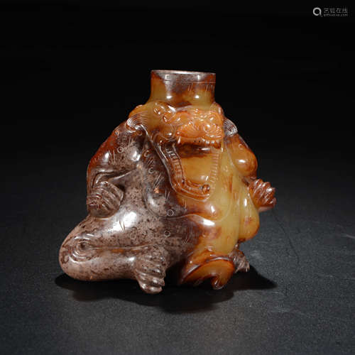 A Chinese Jade Carved Beast Shaped Incense inserted