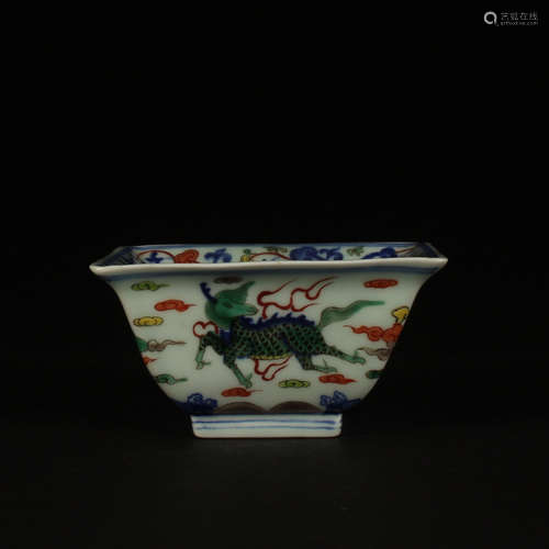 A Chinese Famille Verte Porcelain Square Bowl