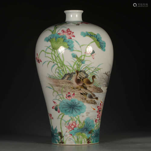 A Chinese Famille Rose lotus pond Painted Porcelain Vase