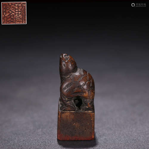 A Chinese Bamboo Carved Turtle Handle Seal